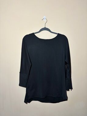 Larry Levine Size Small Black Boatneck Long Sleeve Top With Zipper